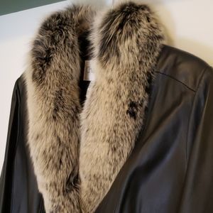 Authentic Fox Fur Black Leather Jacket sz. Lrg